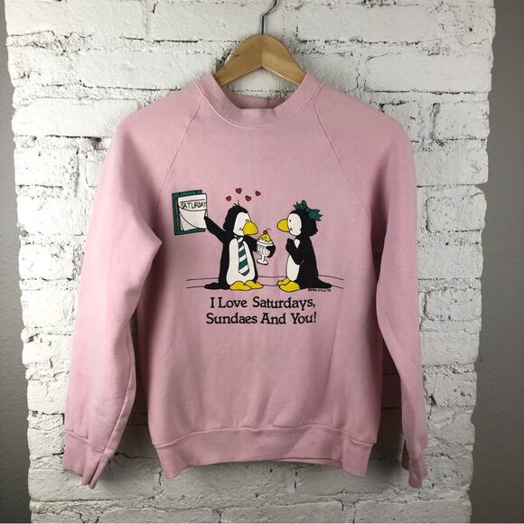 Vintage 80’s Penguin I Love Saturdays, Sundaes And You Sweatshirt - Picture 5 of 9